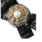 Dolce & Gabbana Black Sequin Pearl Handmade Brooch Hair Pin
