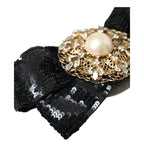 Dolce & Gabbana Black Sequin Pearl Handmade Brooch Hair Pin