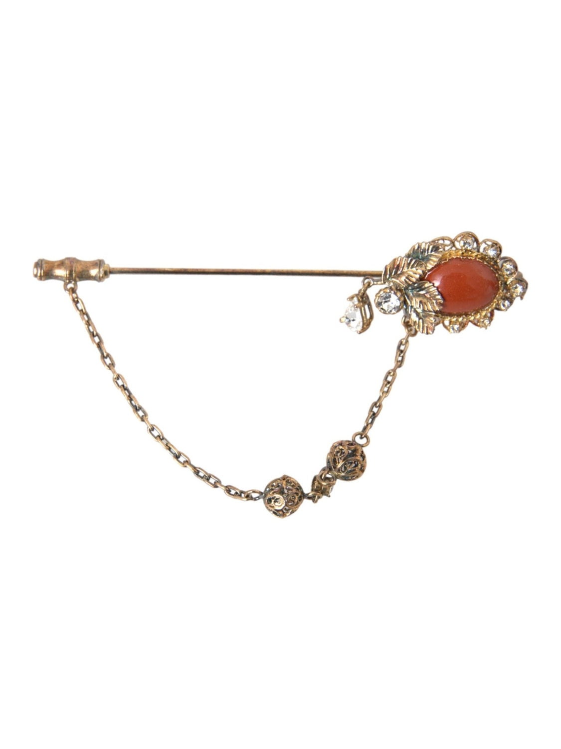 Dolce & Gabbana Gold Brass Crystal Chain 925 Sterling Silver Pin Brooch