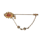 Dolce & Gabbana Gold Brass Crystal Chain 925 Sterling Silver Pin Brooch