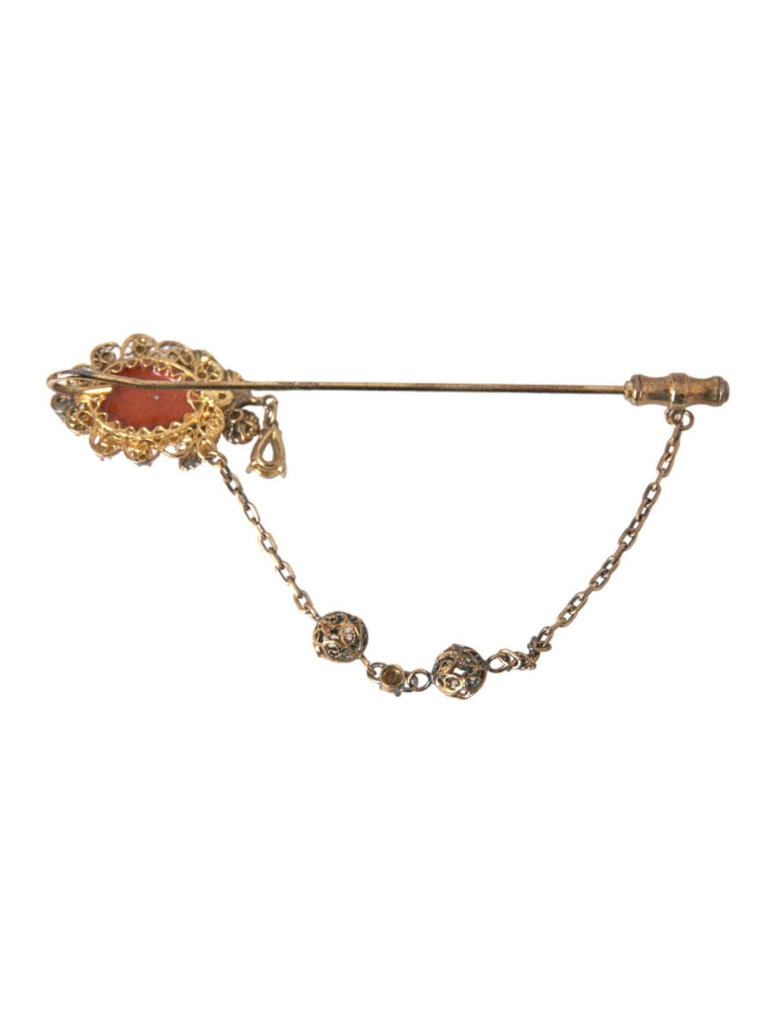 Dolce & Gabbana Gold Brass Crystal Chain 925 Sterling Silver Pin Brooch