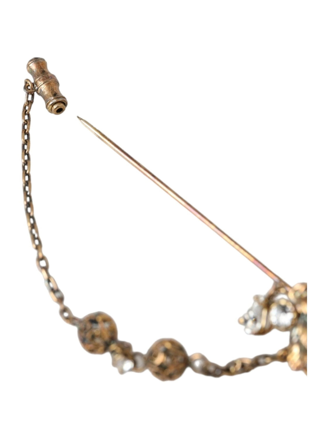 Dolce & Gabbana Gold Brass Crystal Chain 925 Sterling Silver Pin Brooch