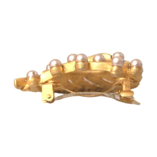 Dolce & Gabbana Gold Brass Leaf Embellished Jewelry Brooch Hair Pin