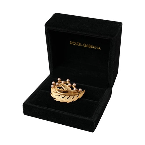 Dolce & Gabbana Gold Brass Leaf Embellished Jewelry Brooch Hair Pin