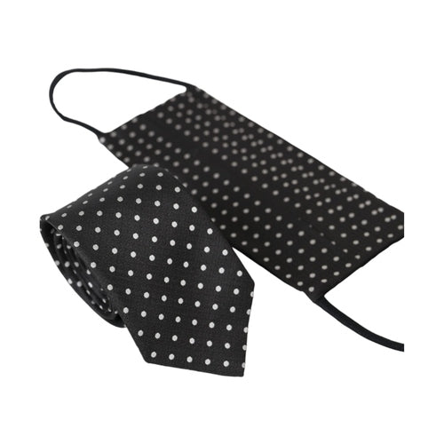 Dolce & Gabbana Black White Polka Dots 100% Silk Necktie Face Mask