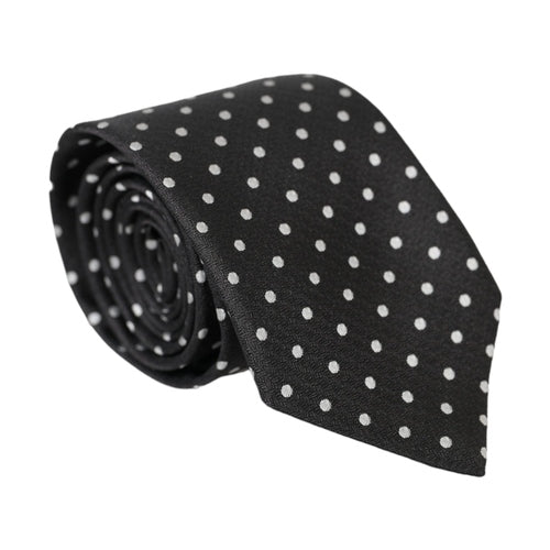 Dolce & Gabbana Black White Polka Dots 100% Silk Necktie Face Mask