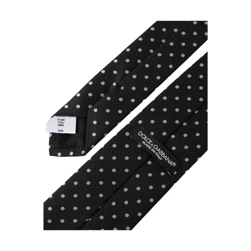 Dolce & Gabbana Black White Polka Dots 100% Silk Necktie Face Mask