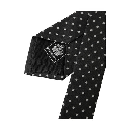 Dolce & Gabbana Black White Polka Dots 100% Silk Necktie Face Mask