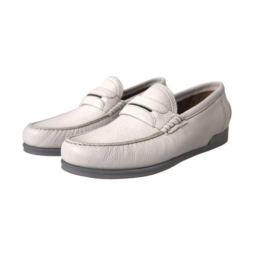 Dolce & Gabbana White Gray Leather Slip Mocassin Shoes Loafer