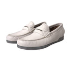 Dolce & Gabbana White Gray Leather Slip Mocassin Shoes Loafer