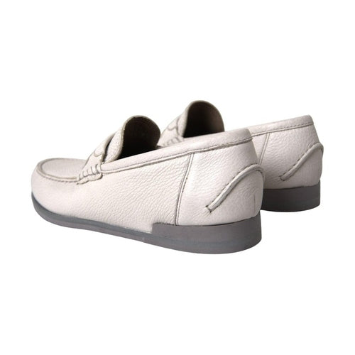Dolce & Gabbana White Gray Leather Slip Mocassin Shoes Loafer