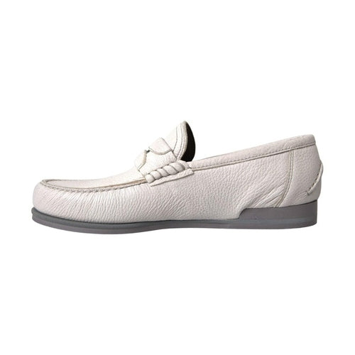 Dolce & Gabbana White Gray Leather Slip Mocassin Shoes Loafer