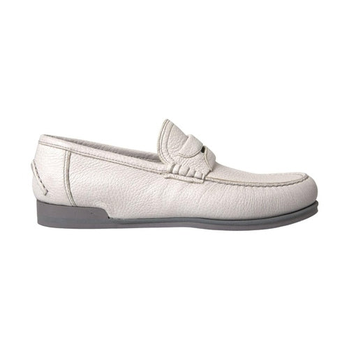Dolce & Gabbana White Gray Leather Slip Mocassin Shoes Loafer