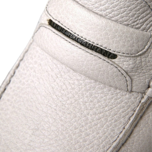 Dolce & Gabbana White Gray Leather Slip Mocassin Shoes Loafer