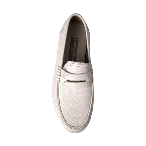 Dolce & Gabbana White Gray Leather Slip Mocassin Shoes Loafer