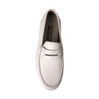 Dolce & Gabbana White Gray Leather Slip Mocassin Shoes Loafer