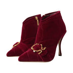 Dolce & Gabbana Dark Red Velvet Devotion Buckle Boots Shoes