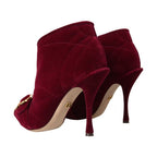 Dolce & Gabbana Dark Red Velvet Devotion Buckle Boots Shoes