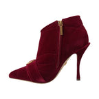 Dolce & Gabbana Dark Red Velvet Devotion Buckle Boots Shoes