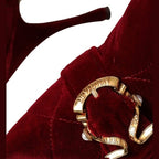 Dolce & Gabbana Dark Red Velvet Devotion Buckle Boots Shoes