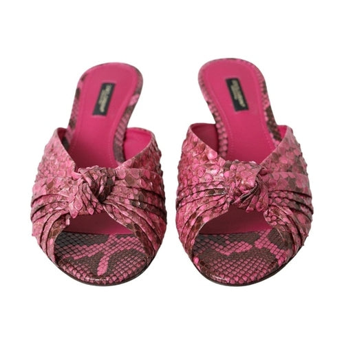Dolce & Gabbana Pink Exotic Leather Kitten Heels Slides Shoes