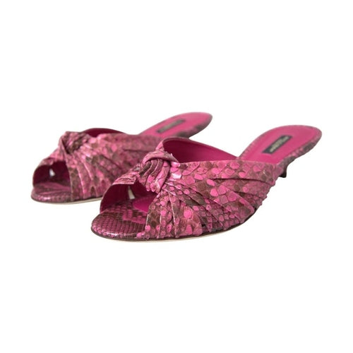 Dolce & Gabbana Pink Exotic Leather Kitten Heels Slides Shoes