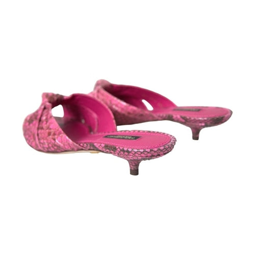 Dolce & Gabbana Pink Exotic Leather Kitten Heels Slides Shoes