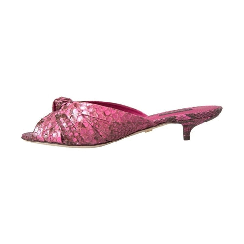 Dolce & Gabbana Pink Exotic Leather Kitten Heels Slides Shoes