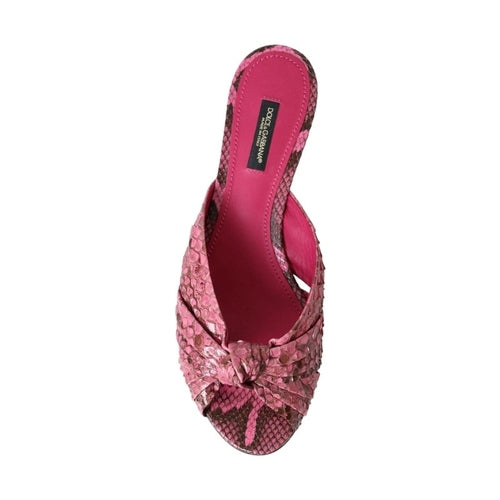Dolce & Gabbana Pink Exotic Leather Kitten Heels Slides Shoes