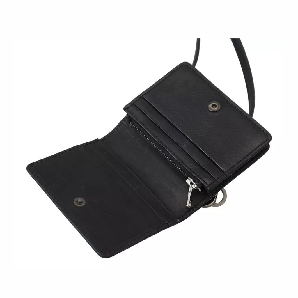 Black Leather Bifold Shoulder Sling Women Wallet