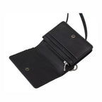 Black Leather Bifold Shoulder Sling Women Wallet