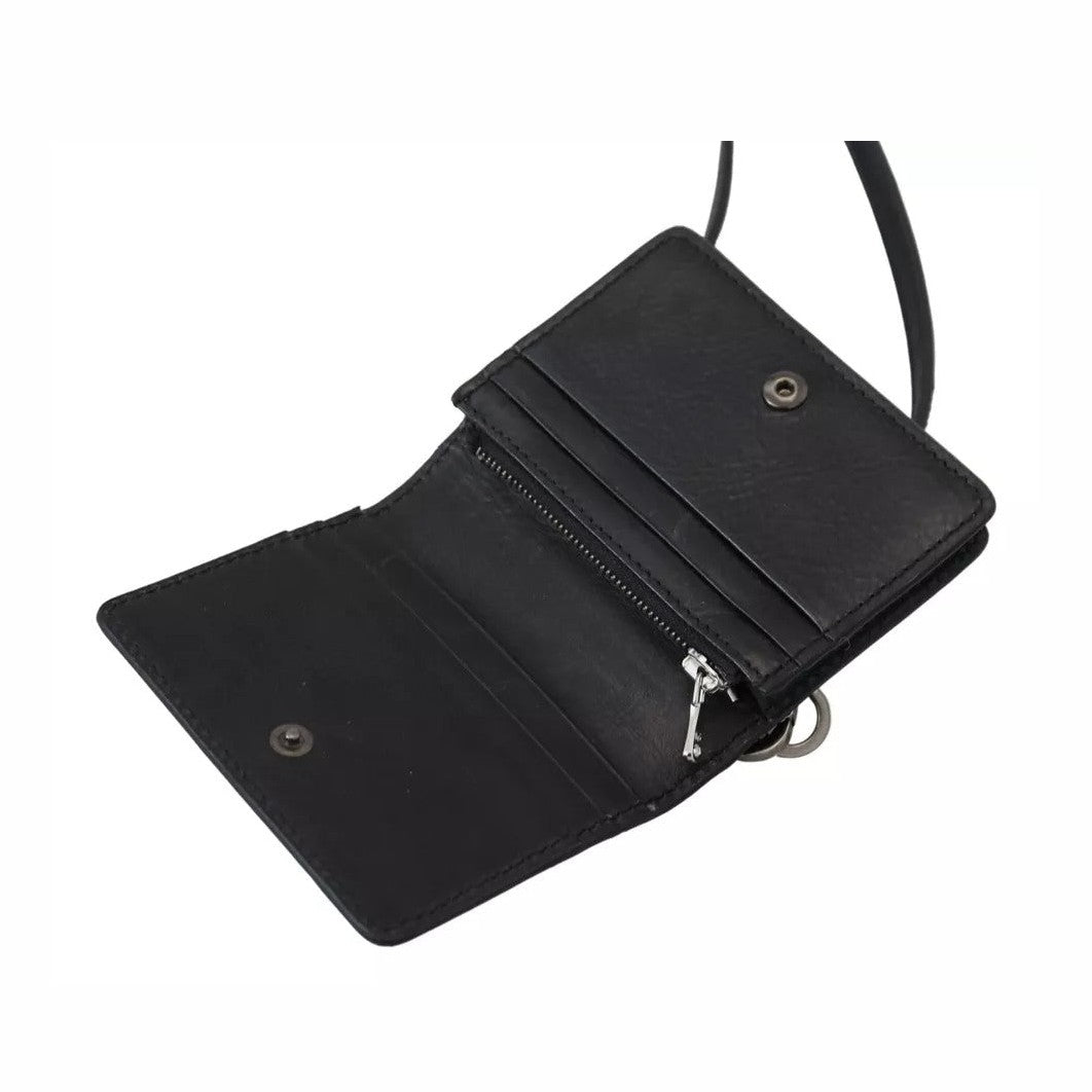 Black Leather Bifold Shoulder Sling Women Wallet