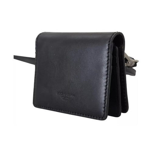 Dolce & Gabbana Black Leather Bifold Shoulder Sling Women Wallet