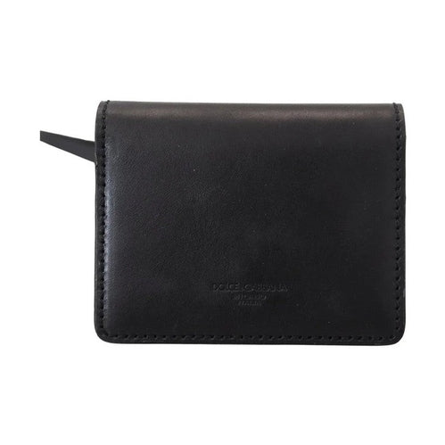 Dolce & Gabbana Black Leather Bifold Shoulder Sling Women Wallet