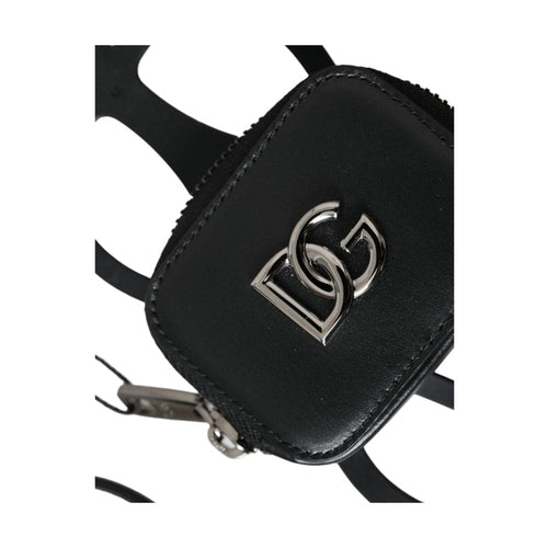 Dolce & Gabbana Black Calfskin Leather DG Logo Coin Purse Lanyard Wallet