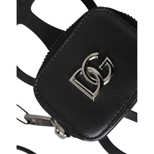 Black Calfskin Leather DG Logo Coin Purse Lanyard Wallet