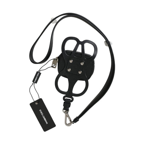 Dolce & Gabbana Black Calfskin Leather DG Logo Coin Purse Lanyard Wallet
