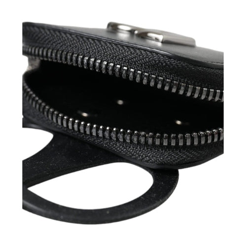 Dolce & Gabbana Black Calfskin Leather DG Logo Coin Purse Lanyard Wallet
