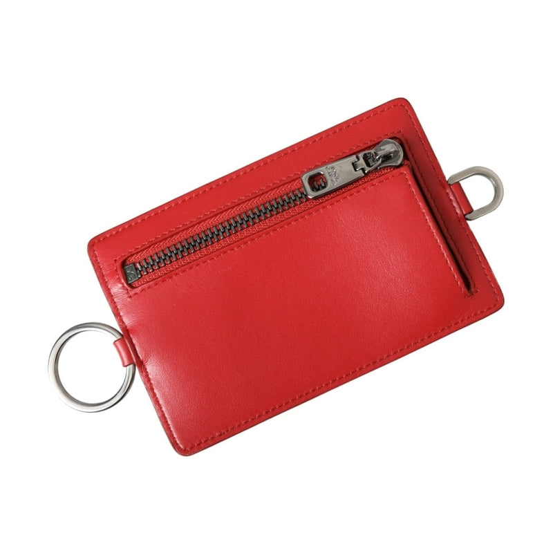 Dolce & Gabbana Red Calfskin Leather Lanyard Logo Card Holder Wallet