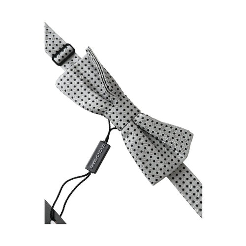 Dolce & Gabbana Gray Silk Polka Dot Adjustable Neck Men Papillon Bow Tie