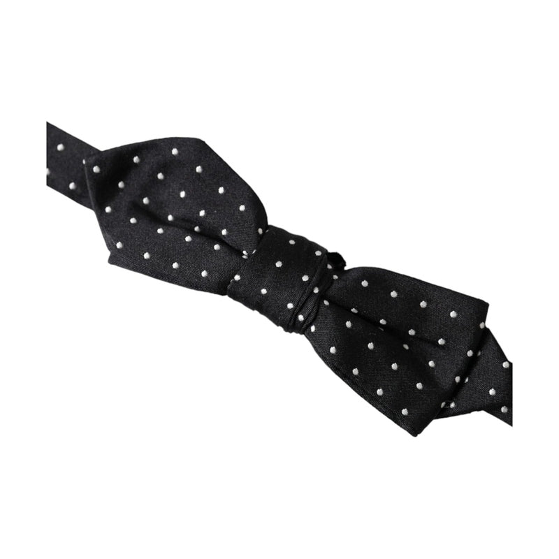 Dolce & Gabbana Black Silk Polka Dot Adjustable Neck Men Papillon Bow Tie