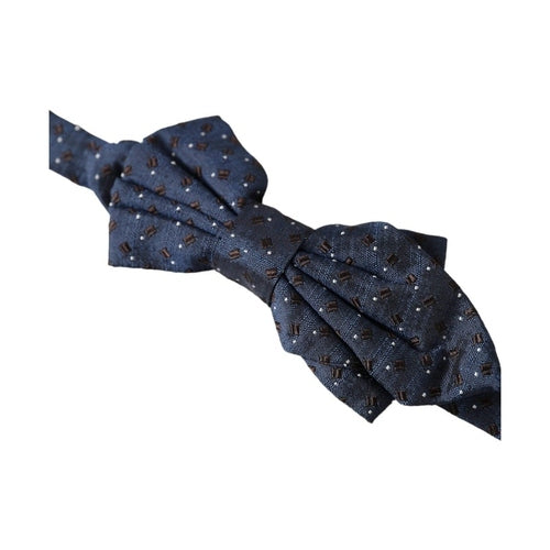 Dolce & Gabbana Navy Blue Silk Patterned Adjustable Men Papillon Bow Tie