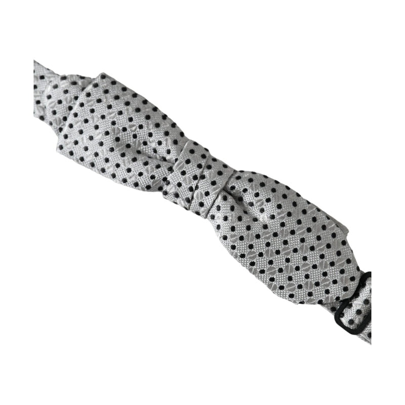 Dolce & Gabbana Gray Silk Polka Dot Adjustable Neck Men Papillon Bow Tie