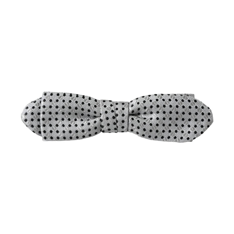 Dolce & Gabbana Gray Silk Polka Dot Adjustable Neck Men Papillon Bow Tie
