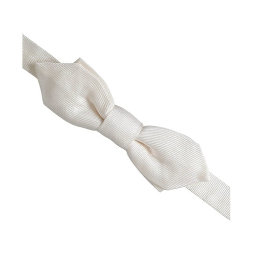 Dolce & Gabbana White Silk Adjustable Neck Men Papillon Bow Tie