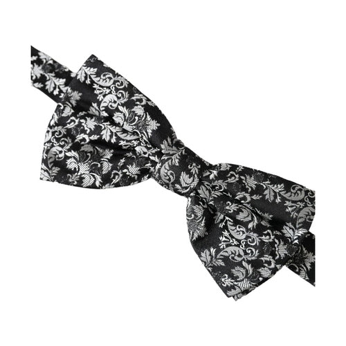 Dolce & Gabbana Black Floral Silk Adjustable Neck Men Bow Tie