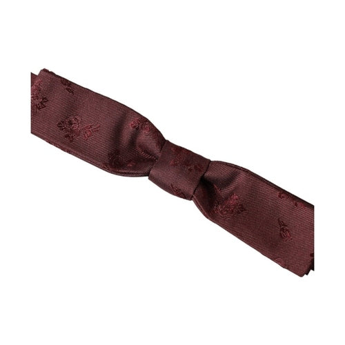 Dolce & Gabbana Maroon Floral Silk Adjustable Neck Men Bow Tie