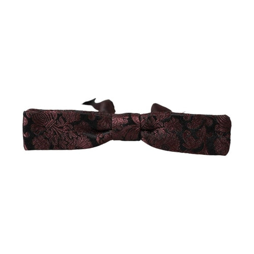 Dolce & Gabbana Maroon Floral Silk Adjustable Neck Men Bow Tie