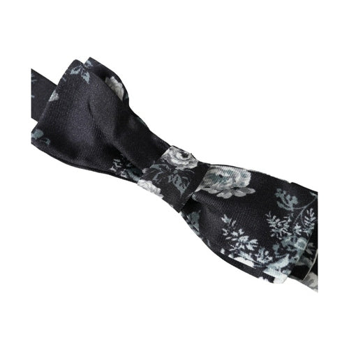 Dolce & Gabbana Black Floral Fantasy Adjustable Neck Men Bow Tie