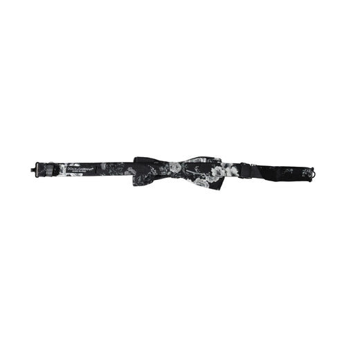 Dolce & Gabbana Black Floral Fantasy Adjustable Neck Men Bow Tie